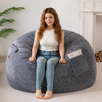 MAXYOYO Bean Bag Chair, Soft Bean Bag Sofa with Supportive Foam Filling | Plush Bean Bag Sofa with Supportive Foam Filling, Floor Sofa Seat with Side Pocket and Washable Cover, Dark Grey, 3FT