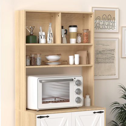 71" Tall Pantry Cabinet, Kitchen Cabinet with Microwave Stand & Storage Shelves, Farmhouse Kitchen Hutch Storage Cabinet with Doors, Buffet Cabinet Food Pantry Cupboard for Kitchen, Dining Room
