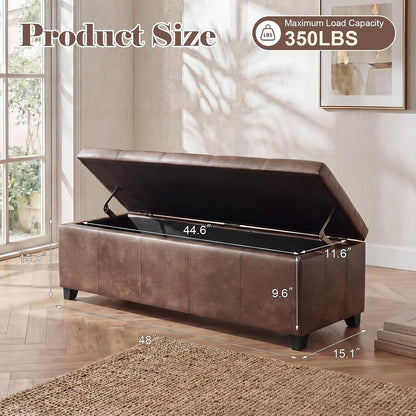 Homebeez 48" Faux Leather Storage Ottoman,End of Bed Bench,Upholstered Ottoman Bench with Storage for Living Room,Bedroom,Entryway