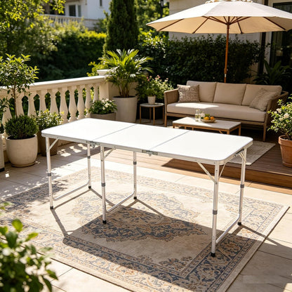 6FT Folding Dining Table, Portable Aluminum Picnic Table with Adjustable Height, Foldable Lightweight Collapsible Camp Table Desk with Carrying Handle for Indoor Outdoor Activities Events