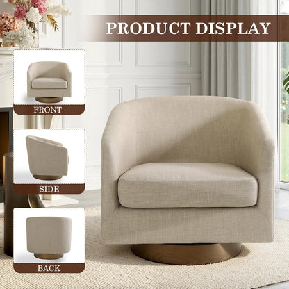 Swivel Barrel Accent Chairs Set of 2, Fabric Upholstered Armchair for Living Room, Comfy Bedroom Reading Seat, Light Brown