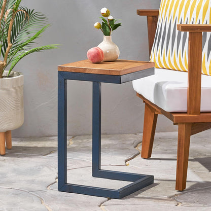 Merax 19 Inch Side Table C-Shaped End Table Small Side Table for Couch, Sofa Table, Small Spaces, Living Room, Bedroom, Black with Blue