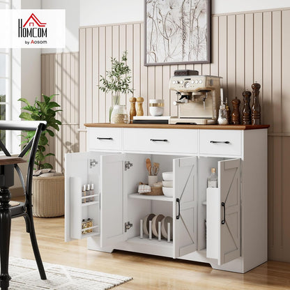 HOMCOM 47" Sideboard Buffet Cabinet, Farmhouse Credenza with Soft-Close Hinges, Coffee Bar Cabinet with Spice Racks, 3 Drawers and 3 Adjustable Shelves, White
