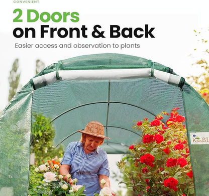 KING BIRD Premium 10x6.6x6.6FT Greenhouse for Outdoors, Large Walk-in Heavy Duty Galvanized Steel Frame, Mesh Door Screen Window Upgraded Zipper Tunnel Hoop for Garden Plant Winter, Green