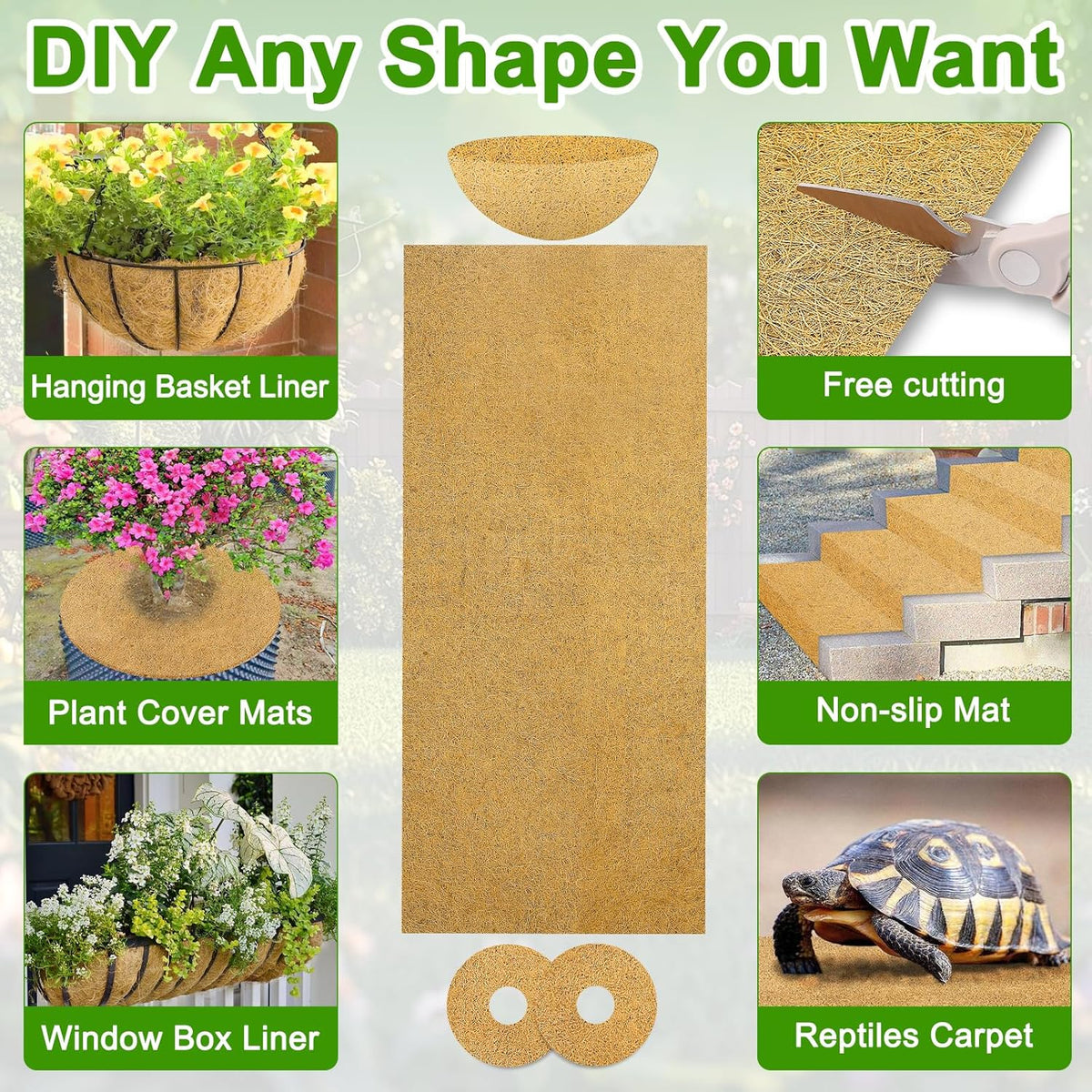 Coco Liner Roll 24x80 Inch, Natural Coconut Liners for Planter Flower Basket, Thick Coco Fiber Mat for Hanging Basket, Garden Decoration, Animal Pet Pads, Reptile Carpet