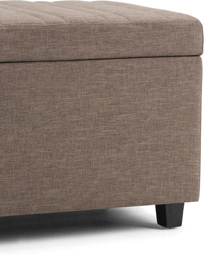 SIMPLIHOME Darcy 33 inch Wide Contemporary Rectangle Storage Ottoman Bench in Fawn Brown Linen Look Fabric, Assembled, For the Living Room, Entryway and Family Room
