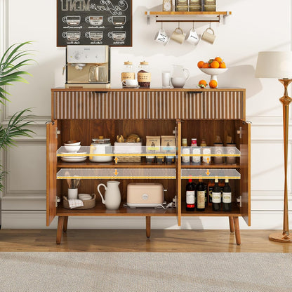 LYNCOHOME Fluted Sideboard Buffet Cabinet with Storage,2 Drawers and 3 Doors,Wood Coffee Bar Cabinet with Solid Wood Feet for Kitchen,Hallway
