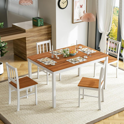 MU 5 Piece Dining Table Set for 4, Rectangular Wood Kitchen Table Chairs Set with Rubber Wood Legs, Space-Saving Farmhouse Dinette Set for Small Space, Dining Room, Apartment, Brown+White