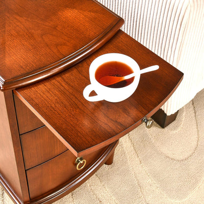 PADMA HOUSE Solid Wood End Table with 3 Drawers, Fully Assembled Nightstand with Sliding Shelf, Pre-Assembled Vintage Wooden Beside Table in Cherry Brown for Small Space,13.4 * 22.4 * 22.6in