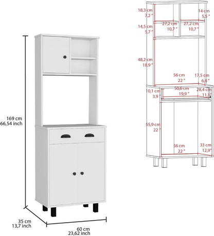 Salem Kitchen Pantry with 2 Cabinets, 2 Open Shelves, and Drawer