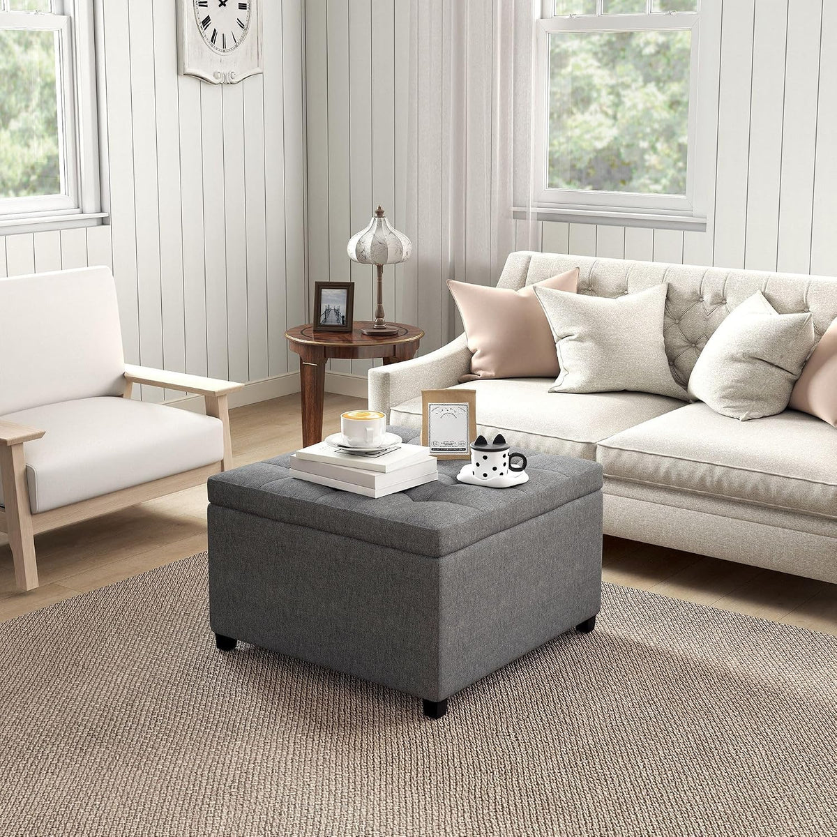 33x28x17inch 450lb Premium Quality Tufted Microfiber Storage Ottoman LiftTop Heavy Duty Metal Hinge Cherry FFor rame Charcoal