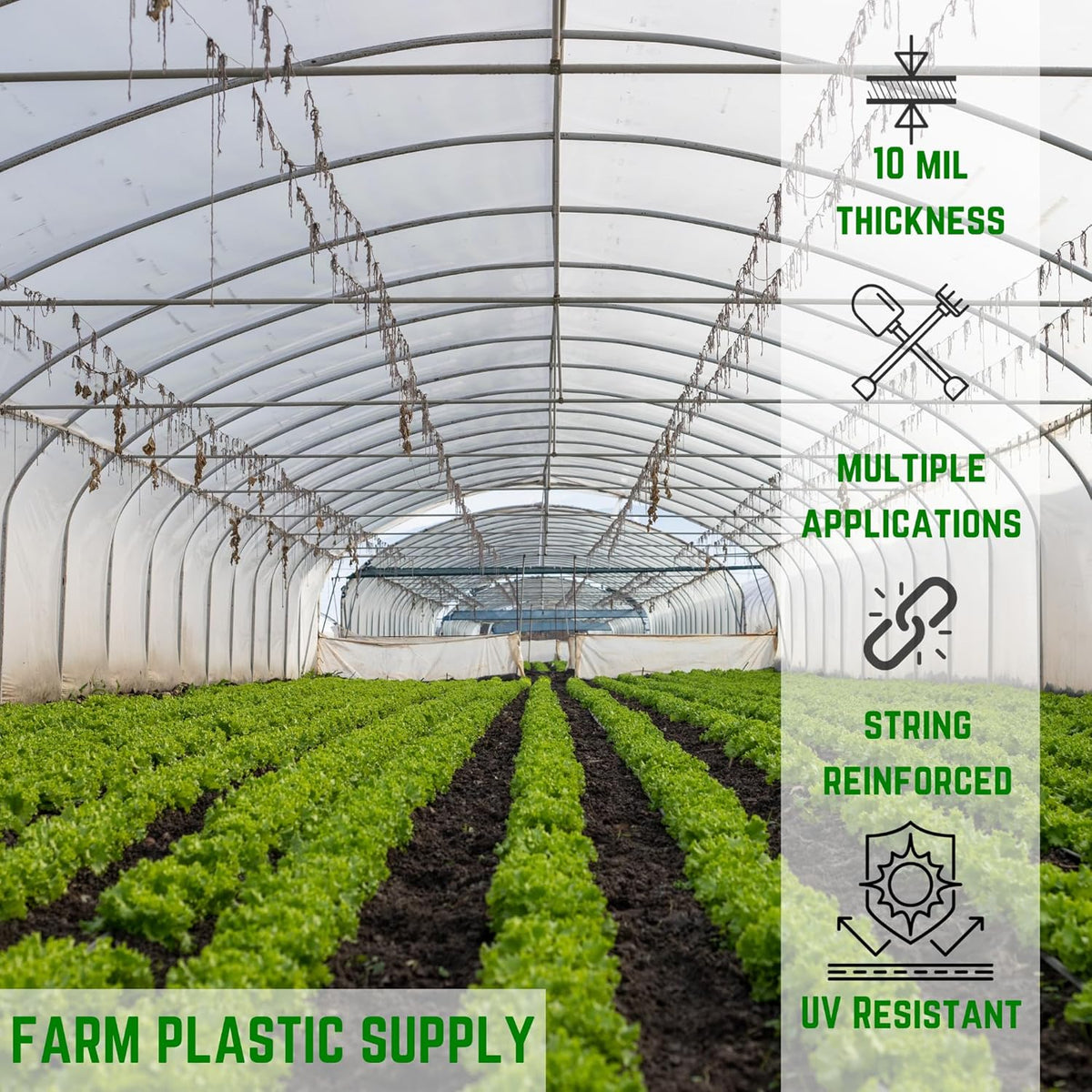 Farm Plastic Supply - String Reinforced 4 Year UV Resistant 10 mil Clear Greenhouse Plastic Sheeting - 4 Year UV Resistant Polyethylene Greenhouse Film, Hoop House Green House Cover (42' x 30')