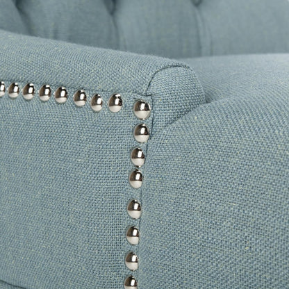 SAFAVIEH Home Collection - Abby Sky Blue Upholstered Dining Chair, Button Tufted Back, Nailhead Trim, Classic Accent Chair (MCR4701N)