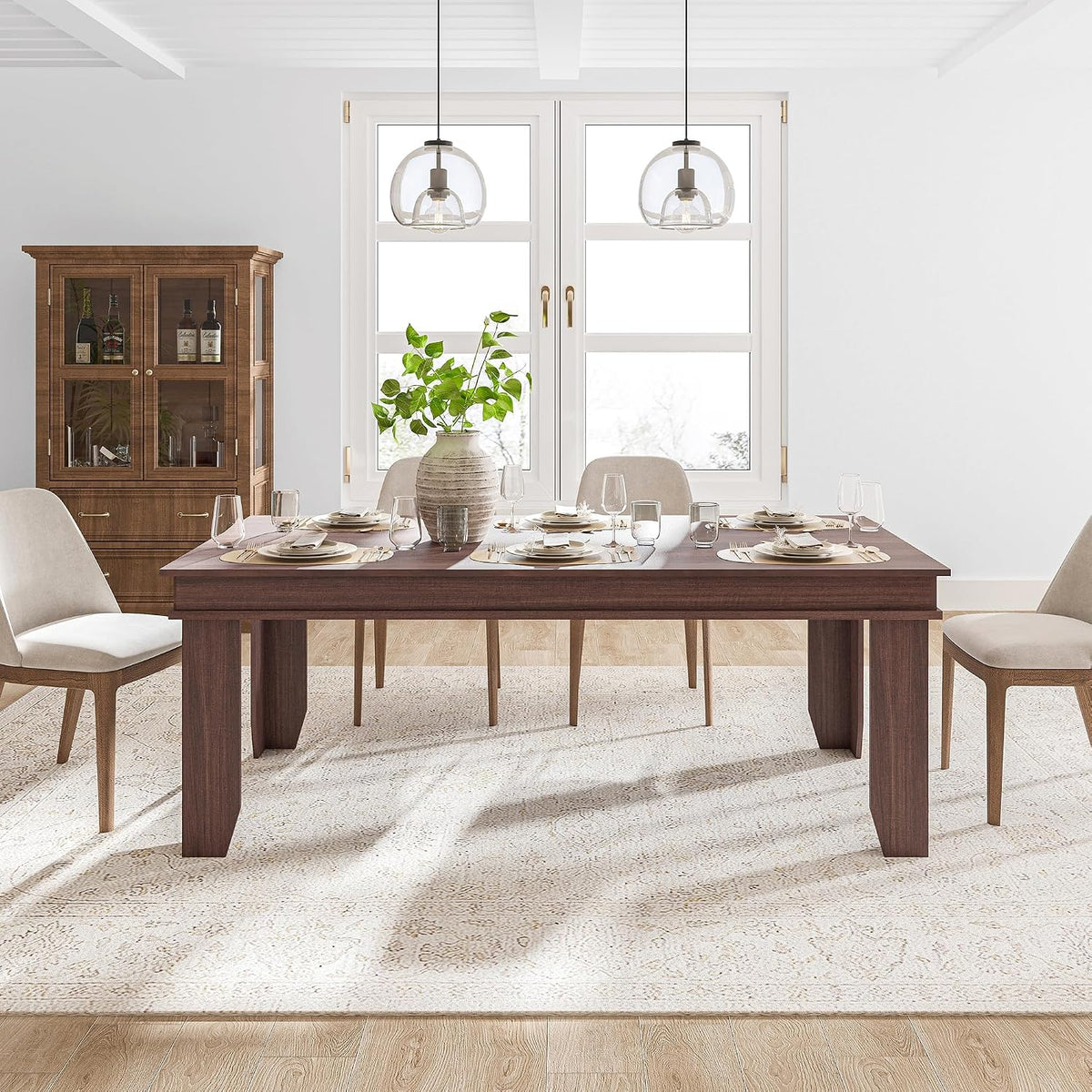 GAOMON Farmhouse Dining Table for 6-8 People, 71" Long Wood Kitchen Table with Sturdy Frame & Rustic Wooden Finish, 6-8 Seats Large Rectangular Tables for Dinner, Kitchen, Dining Room