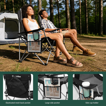OUTSIDER Folding Camping Chair for Adults Heavy Duty – Supports 400 lbs, Portable Chair with Cup Holder, Side Pocket & Large Rear Mesh Storage Bag, Lightweight Lawn Chair for Camping (Style-4, 2)