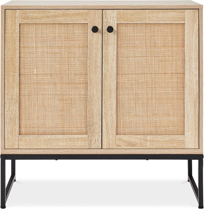 Best Choice Products 2-Door Rattan Storage Cabinet, Accent Furniture, Multifunctional Cupboard for Living Room, Hallway, Kitchen, Sideboard, Buffet Table w/Non-Scratch Foot Pads - Natural