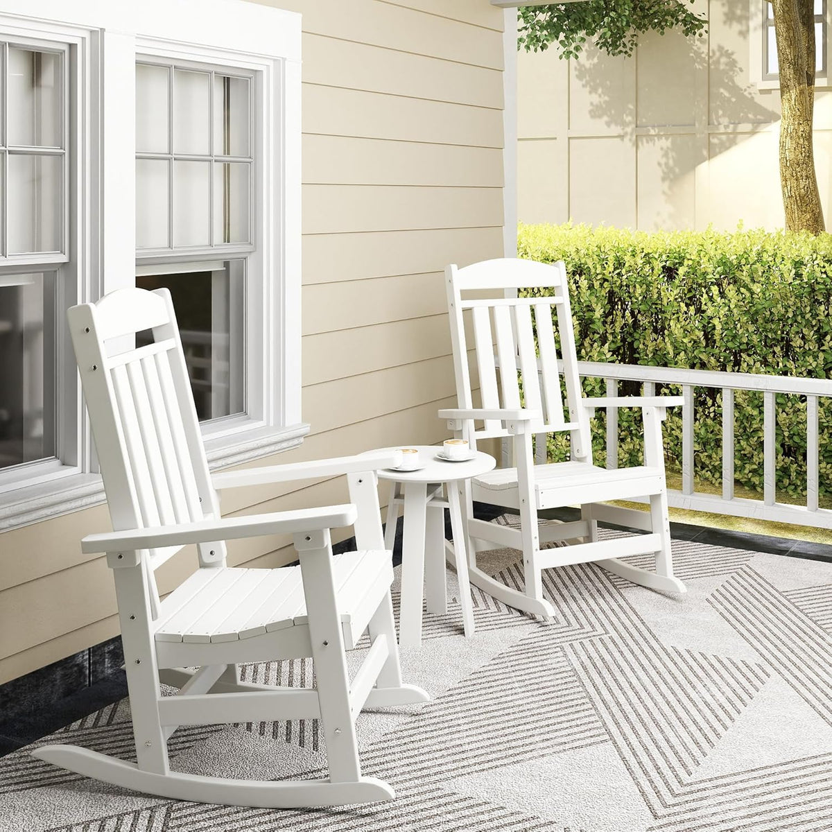 NAVINE Outdoor Rocking Chairs Set of 2, Oversized High Back Patio Rocking Chairs, All Weather Porch Rocking Chairs for Outside. White