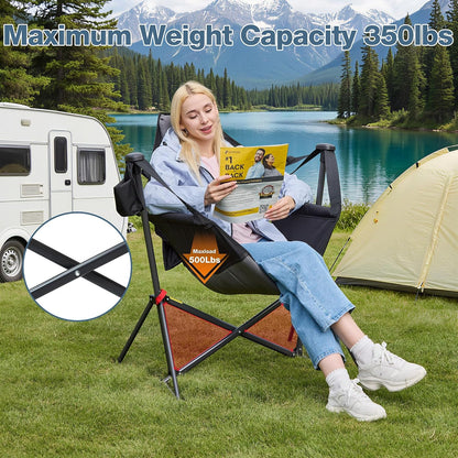 Hammock Camping Chair with Adjustable Backrest, 350LBS Heavy Duty Oversized Swinging Chair Portable Folding Rocking Chair with Pillow Cup Holder for Outdoor Beach Camping Patio, Black