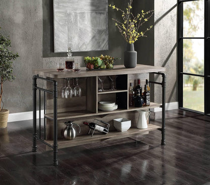 Antique Oak and Sandy Grey 5-Shelf Kitchen Island with Wood+Metal | Wood and metal construction with rustic and modern design