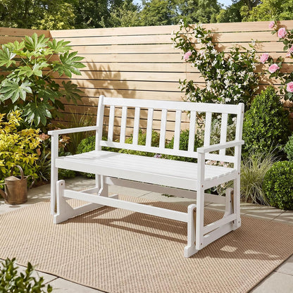 Tangkula 2-Person Patio Acacia Wood Glider Chair, 800 LBS | Armrests, Slatted Seat & Backrest, Heavy-Duty, for Porch, Garden, Backyard and Poolside