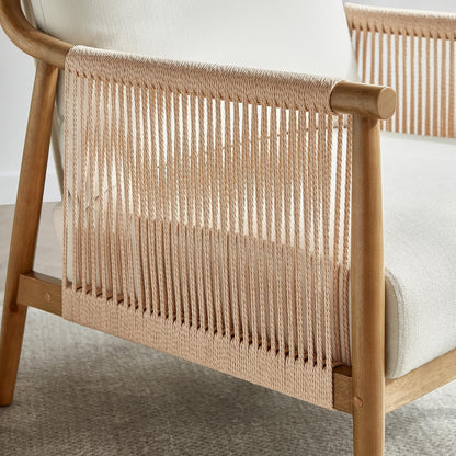 CHITA Braid Accent Chair Set of 2, Wood Frame and Paper-Cord Armrest, Cream | Boho Reading Armchair, FSC Certified Solid Wood Living Room Chair, Bedroom, 33.1"Dx26.4"Wx35.4"H, 300 Lb Capacity