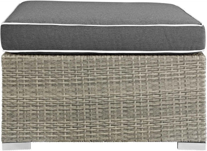 Modway Repose Wicker Rattan Outdoor Patio Ottoman wth Cushions in Light Gray Charcoal