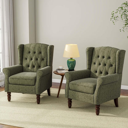 Accent Chair, Upholstered Armchair with Button Tufted High Back & Solid Wood Legs, Comfy Wingback Reading Single Sofa Chair for Small Spaces, Living Room, Bedroom