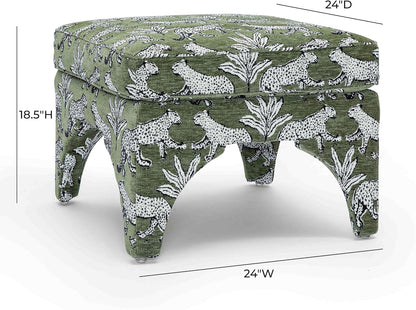 Tov Furniture Raji Jacquard Ottoman (Olive Green Leopard)