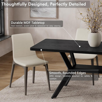 MECHYIN Extendable Dining Table for 4-8, 55-71 in, Storage Shelf, Black | Flip Leaf Stores Under Top, No-Gap Metal Connectors, Chairs Tuck Under Pedestal Base, Wood-Grain MDF Top, Fits Apartments
