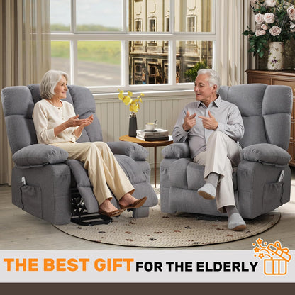 jonpony Power Lift Recliner Chair for Elderly, Big and Tall Lift Chair with Massage and Heat for Living Room, Fabric Electric Recliner Chairs with 4 Side Pockets, USB Charge Port, Grey