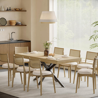 Extendable Dining Room Table for 4 6 8, 55"-71" Long Rectangle Kitchen Table,Wood Expandable Dining Table with Hidden Leaf & Storage, Space Saving, For Kitchen Dining Living Room, Farmhouse, Oak