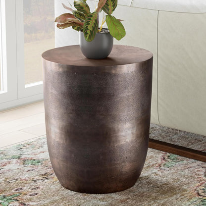 SIMPLIHOME Morris Metal Table - 17 inch Wide Cast Aluminum Round Accent Table in Antique Copper, Industrial Side or End Table for Living Room, Bedroom or Entryway with Handcrafted Finish, Assembled