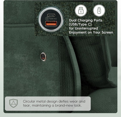 ERYE 47" Chenille Upholstered Accent Chair Wide Seat Armchair for Living Room Bedroom, Modern Upholstered Armchair W/ 2 Pillows and USB-C Ports for Home Apartment Office