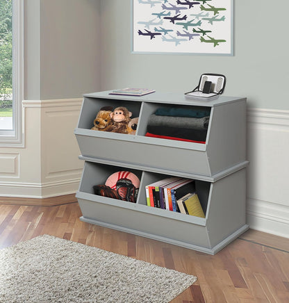 Badger Basket Two Bin Stackable Toy Storage Cubby Organizer – Modular Storage for Toys, Books, and Crafts – Solid Wood Panel – Gray
