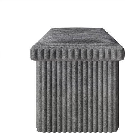 HOME DESIGN Florence 30" Upholstered Folding Storage Bench, Tufted Top, Space-Saving Storage, Gray Corduroy Fabric
