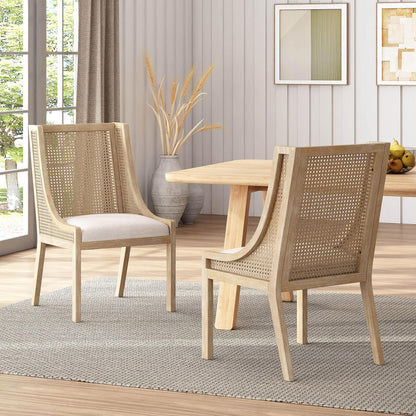 Maurers Upholstered Dining Chairs - Cane and Wood - Beige/Natural (Set of 2)