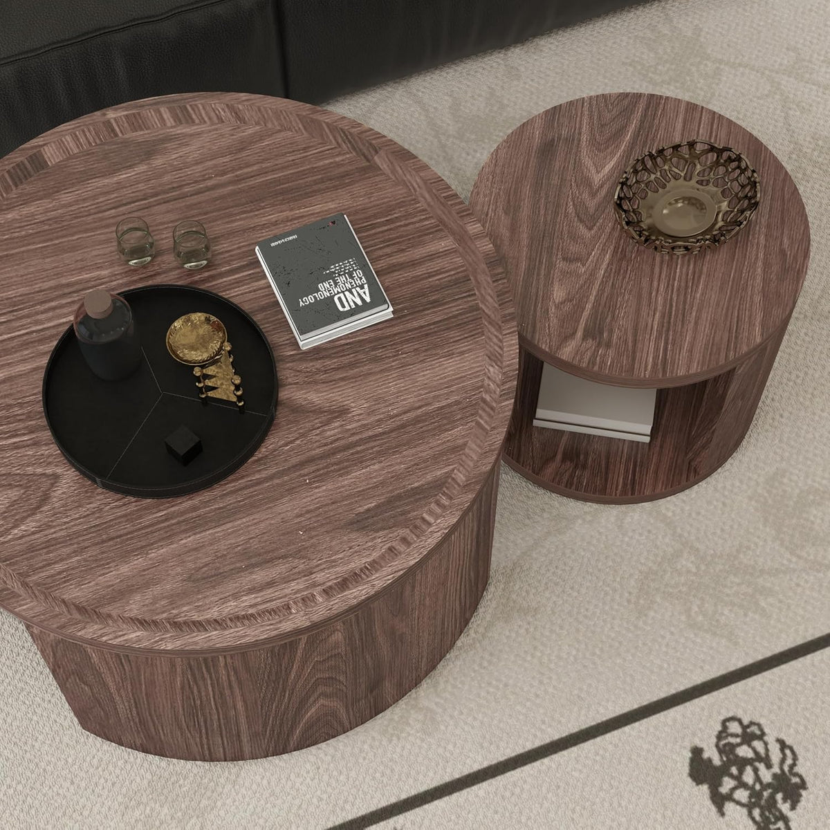32" Anti-Slip Nesting Tables, Nesting Side Tables with Smooth Wood top, Nesting Coffee Tables with Minimalist Aesthetic for Modern Interior Home Spaces, Natural Wood