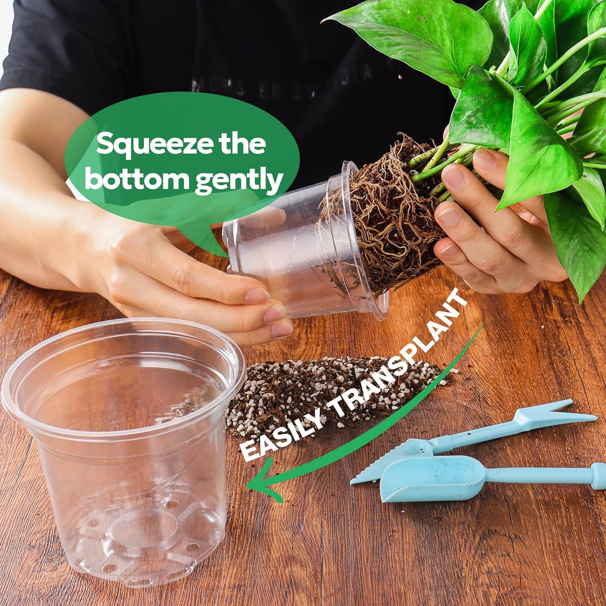 30 Packs 5 Inch Reinforced Clear Nursery Pots with Drainage Hole, Transparent Variety Pack Plastic Plant Pot Seedling Planter Seed Starter Flower