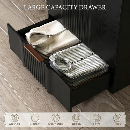 Brafab 67" Fluted Armoire Wardrobe Closet with Drawers, Black Cabinet | Removable Hanging Rods, Adjustable Shelves, Soft-Close Hinges, Large Capacity, Clothes Organizer for Bedroom, Cloak Room