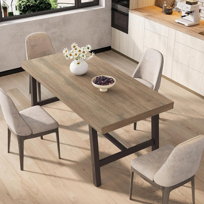 GarveeHome Industrial Dining Table for 4-6 People, 63" Long Wooden Kitchen Table with Sturdy Metal Frame & Black Finish - Seats 4 Rectangular Counter for Dinner, Kitchen, Dining Room - Rustic Pear