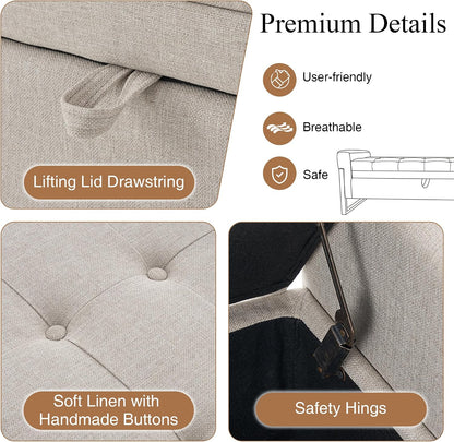 adochr 57" Storage Ottoman Bench, Upholstered End of Bed Bench, Beige | Metal Legs & Button-Tufted, Linen Ottoman with Storage 500 lb Capacity for Living Room, Bedroom, Entryway