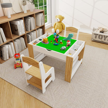 Kids Table and 2 Chairs Set, Beige, Table Supports 280 lbs | Drawing activity desk, classroom, daycare, home, children multi-activity table for ages 3-8, sensory desk set