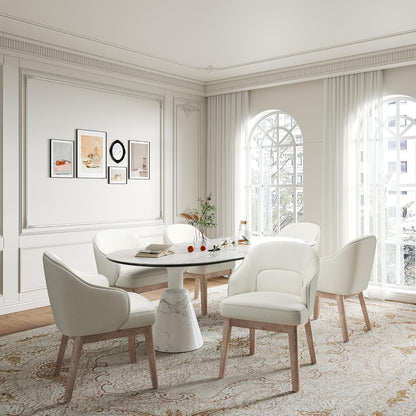 MALOL Dining Chairs Set of 6 with Lumbar Support,Fabric Upholstered Kitchen Chairs with Wooden Legs,Beige