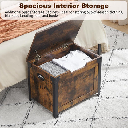 IDEALHOUSE Storage Bench, 23.6" Retro Wooden Storage Chest with 2 Safety Hinges, Loads 300 lb, Easy Assembly, Storage Ottoman Bench for Bedroom Entryway Living Room, Rustic Brown