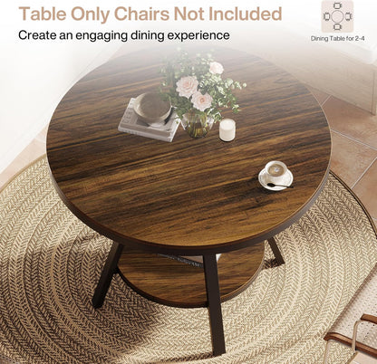 Tribesigns 2-Tier Industrial Round Dining Table, Small Kitchen Dinner Table for 2-4 People, 35-Inch Circle Wood Kitchen & Dining Room Furniture with Sturdy Metal Leg, Rustic Brown