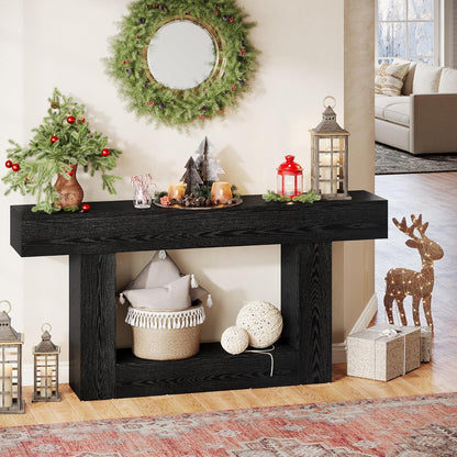 Tribesigns 63-Inch Long Console Table, 2-Tier Entryway Table Sofa Table with Storage, Farmhouse Wood Behind Couch Table for Living Room, Hallway, Black