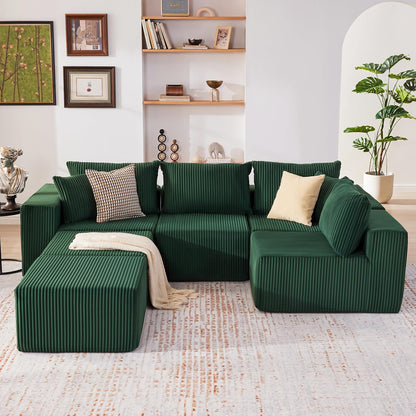 135.4" Sectional Couches for Living Room, U Shaped Couch, Green