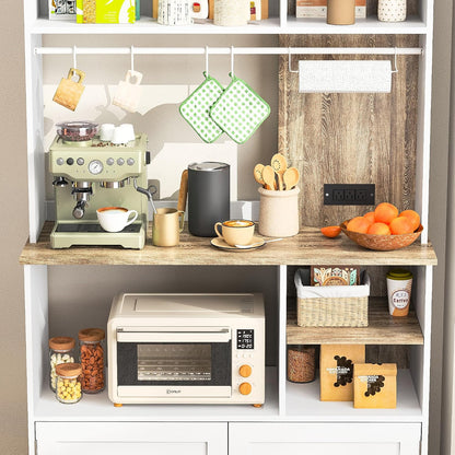 71" Kitchen Pantry Storage Cabinet, Microwave Stand with Storage & Bakers Rack with Power Outlet and Countertop for Living Room, Dining Room, White