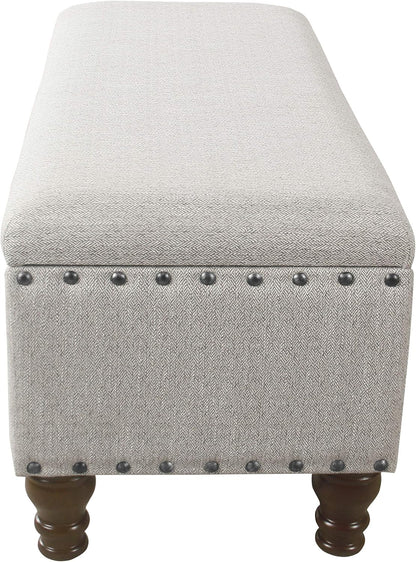 Homepop Home Decor | Upholstered Bench with Nailhead Trim | Large Ottoman with Storage for Living Room & Bedroom | Decorative Home Furniture, Gray Woven