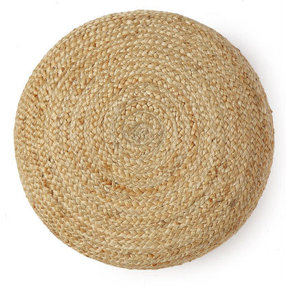 · REDEARTH · Jute Circular Low Pouf Ottoman - Boho Foot Stool - Natural | Jute, 18"x18"x10"; Braided Jute Pouf, Accent Sitting Doubles as Foot Rest; Great for Living Room, Patio, Outdoor, Bedroom